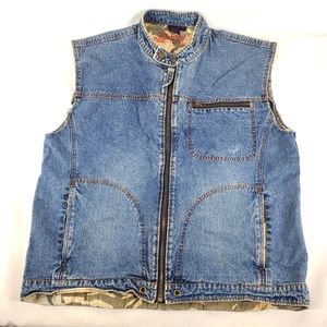 Mens’s XL Blue Denim Trucker Vest Trucker Jean Sleeveless Jacket Distressed.